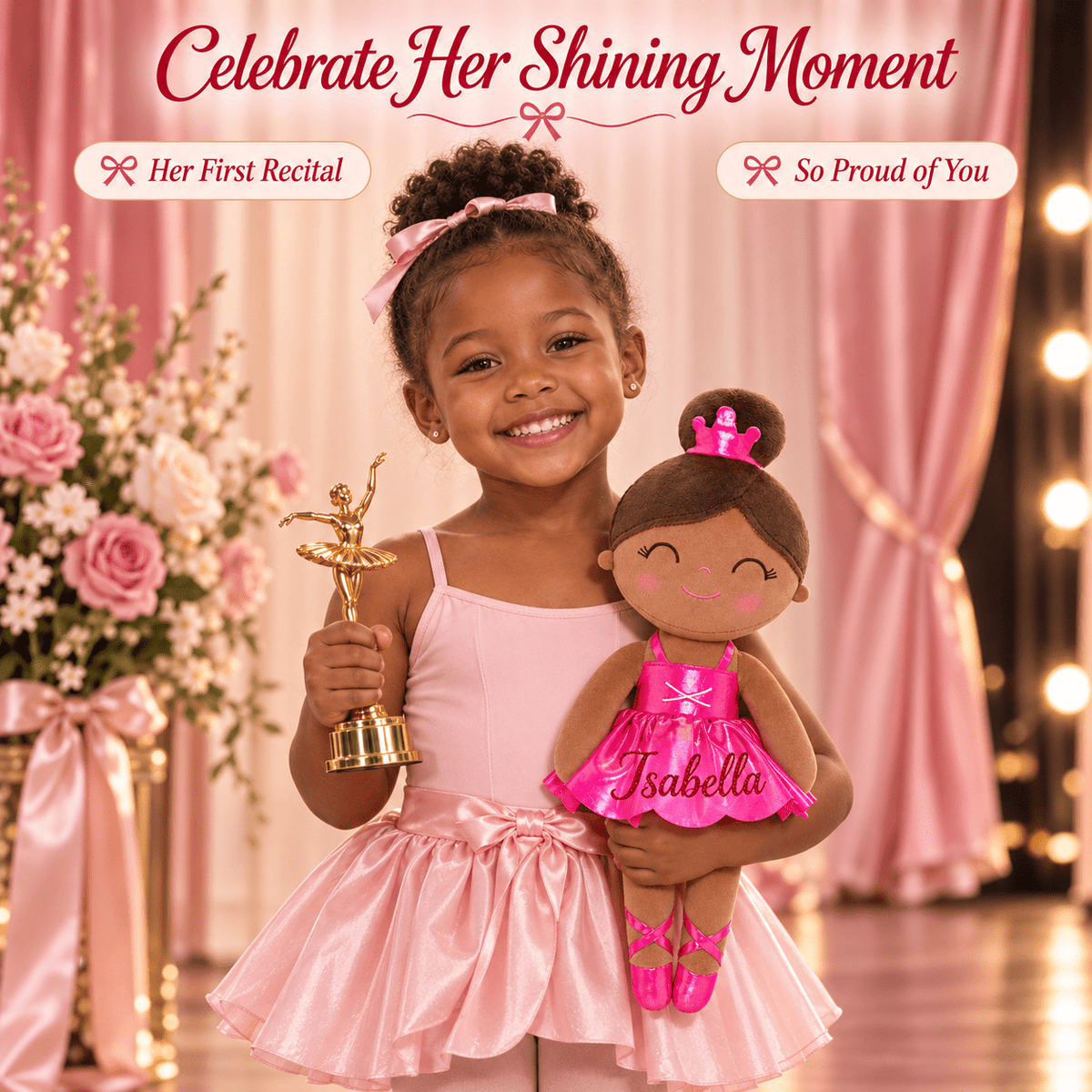 Gloveleya 13-inch Personalized Plush Dolls Iridescent Glitter Ballerina Series Tanned Rose Ballet Dream - Gloveleya Official