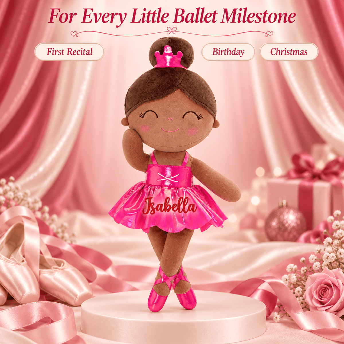 Gloveleya 13-inch Personalized Plush Dolls Iridescent Glitter Ballerina Series Tanned Rose Ballet Dream - Gloveleya Official
