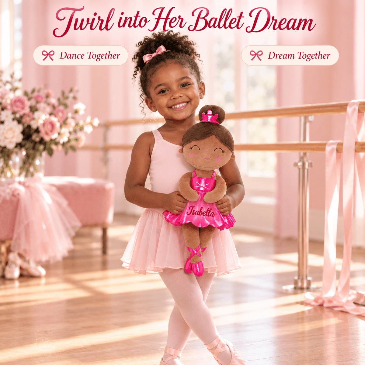 Gloveleya 13-inch Personalized Plush Dolls Iridescent Glitter Ballerina Series Tanned Rose Ballet Dream - Gloveleya Official