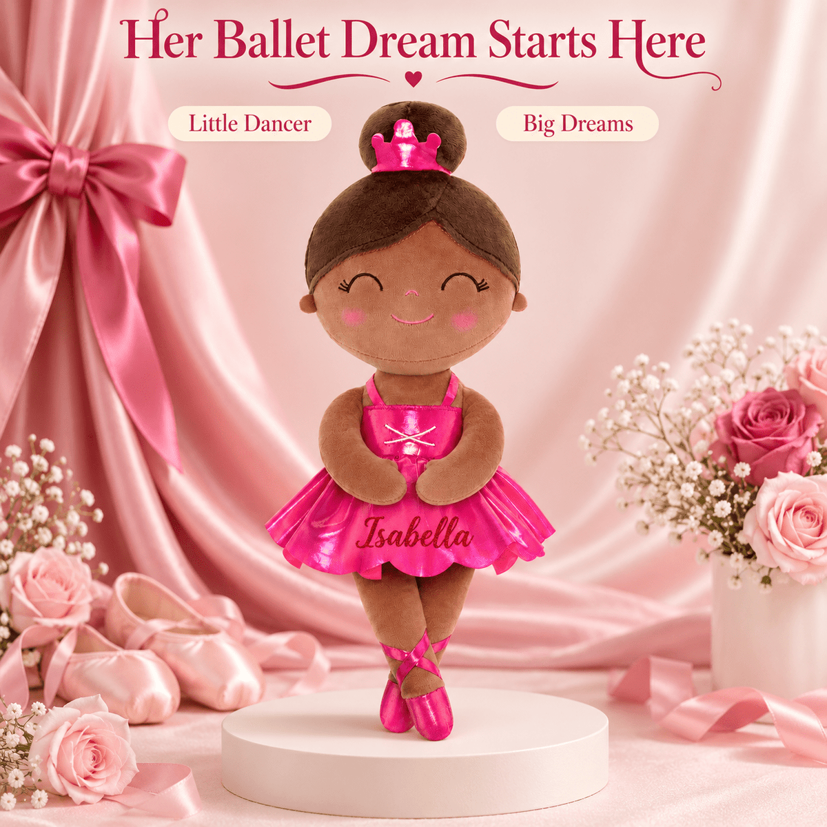 Gloveleya 13-inch Personalized Plush Dolls Iridescent Glitter Ballerina Series Tanned Rose Ballet Dream - Gloveleya Official