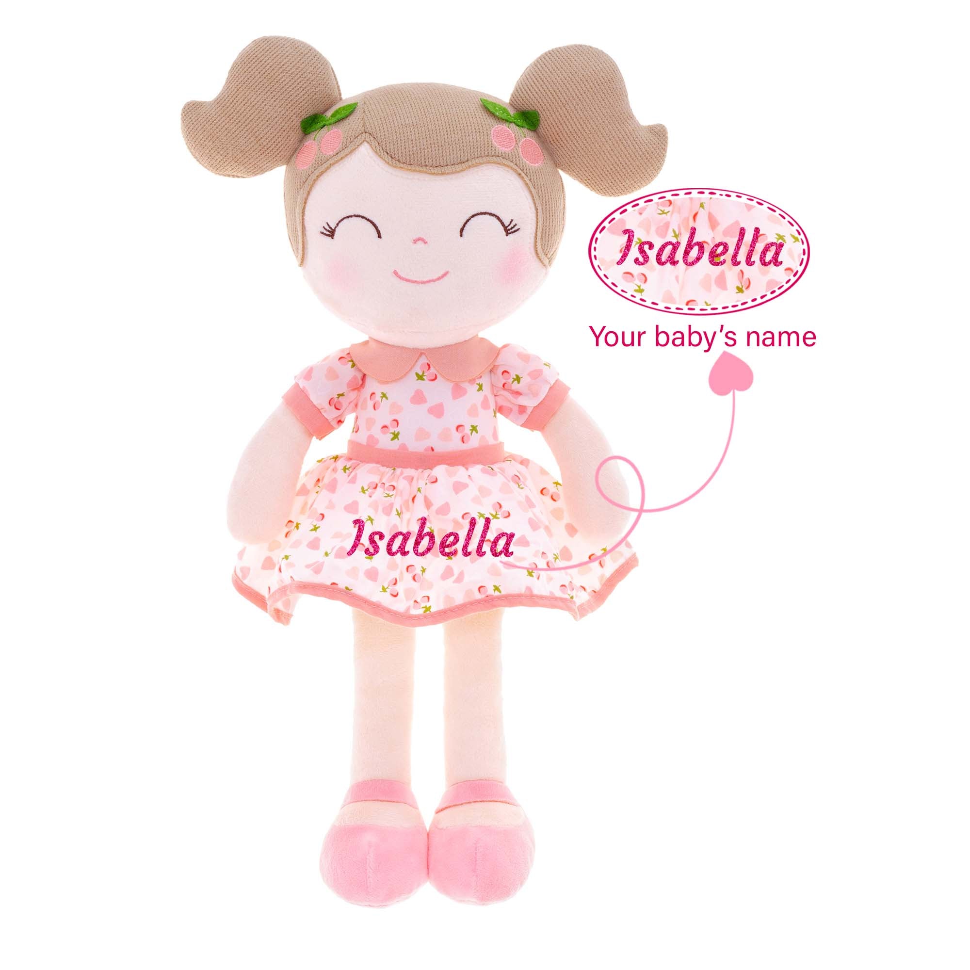 Personalisierte Gloveleya Cherry Girl Doll -Pink 36cm