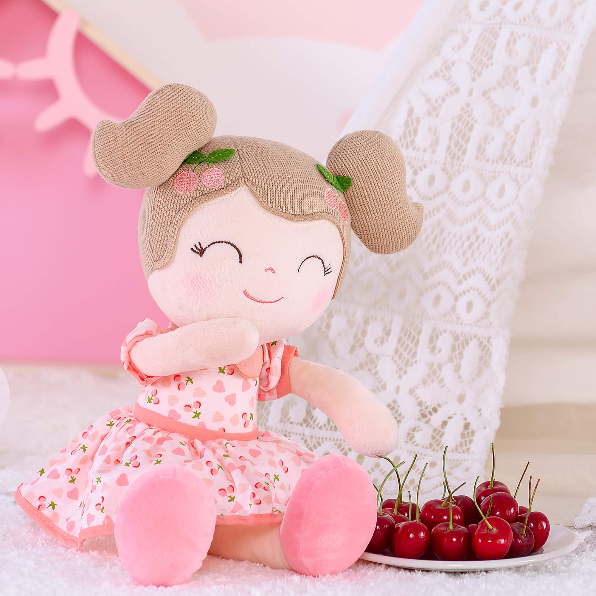 Gloveleya 16 - inch Personalized Cherry Girl Dolls Pink - Gloveleya Official