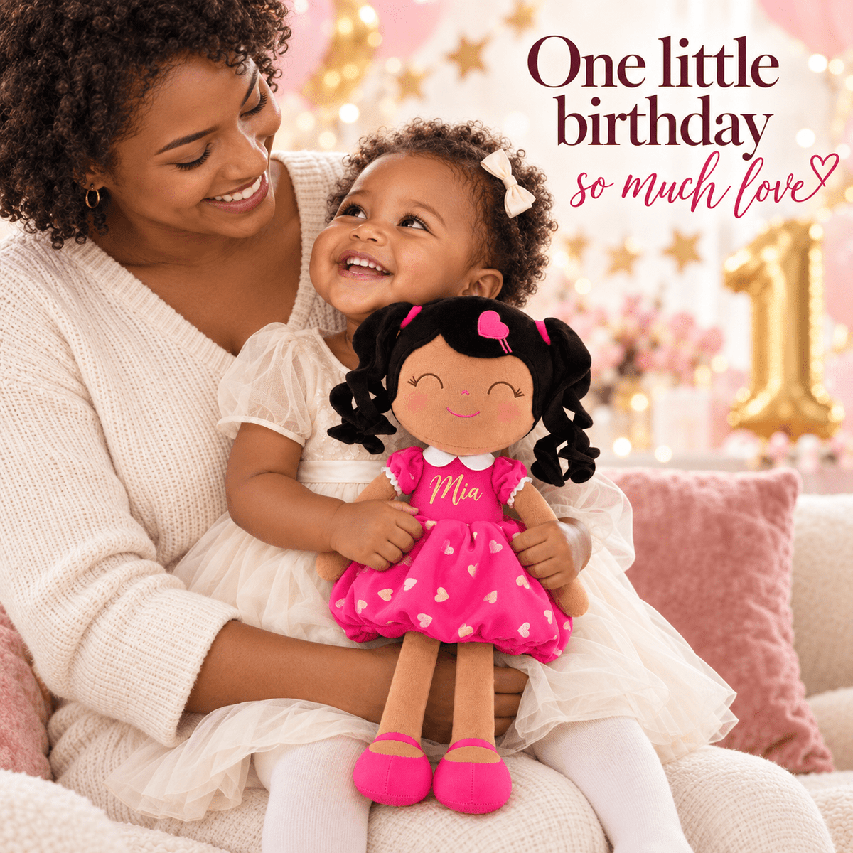 Gloveleya 16-inch Personalized Plush Dolls Curly Love Heart Princess Dolls - Rose - Gloveleya Official