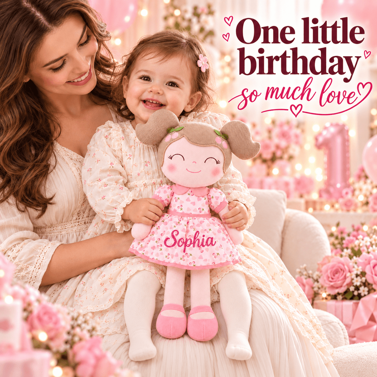Gloveleya 16-Inch Personalized Spring Cherry Girl Doll – Pink - Gloveleya Official