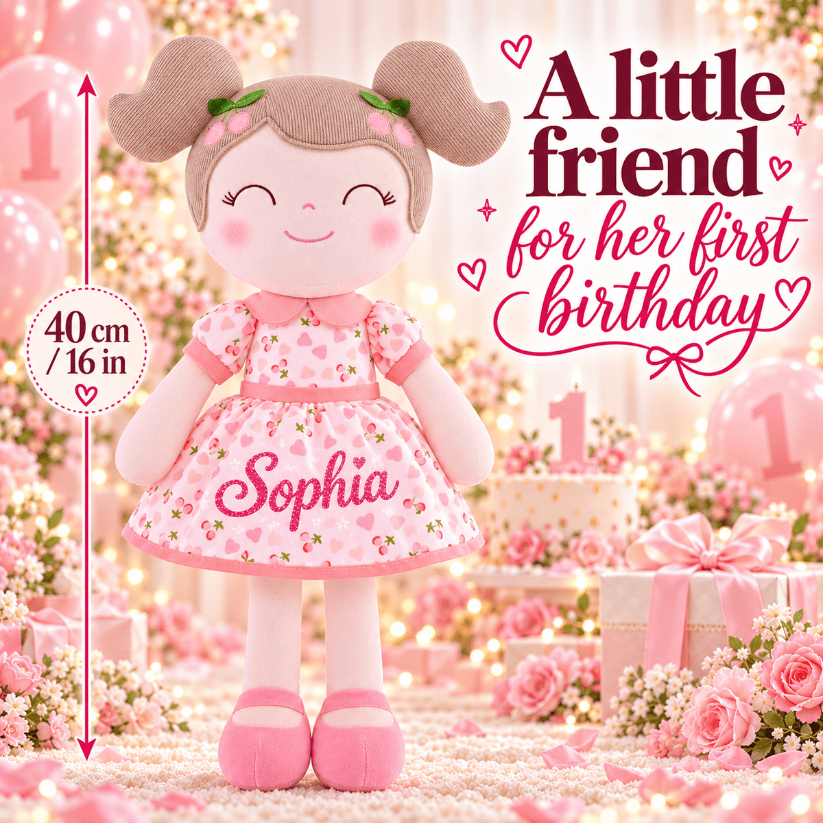 Gloveleya 16-Inch Personalized Spring Cherry Girl Doll – Pink - Gloveleya Official