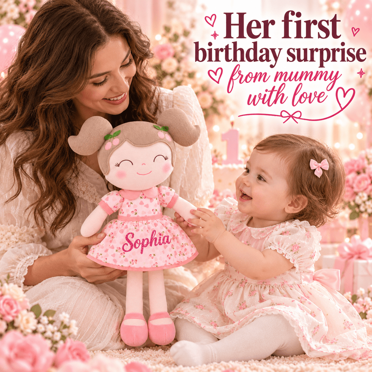 Gloveleya 16-Inch Personalized Spring Cherry Girl Doll – Pink - Gloveleya Official