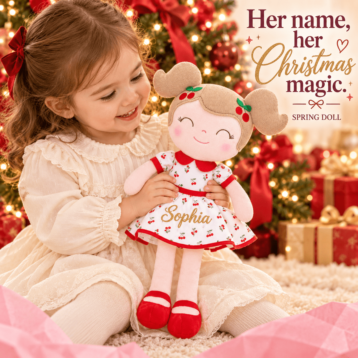 Gloveleya 16-Inch Personalized Spring Cherry Girl Doll – Red - Gloveleya Official