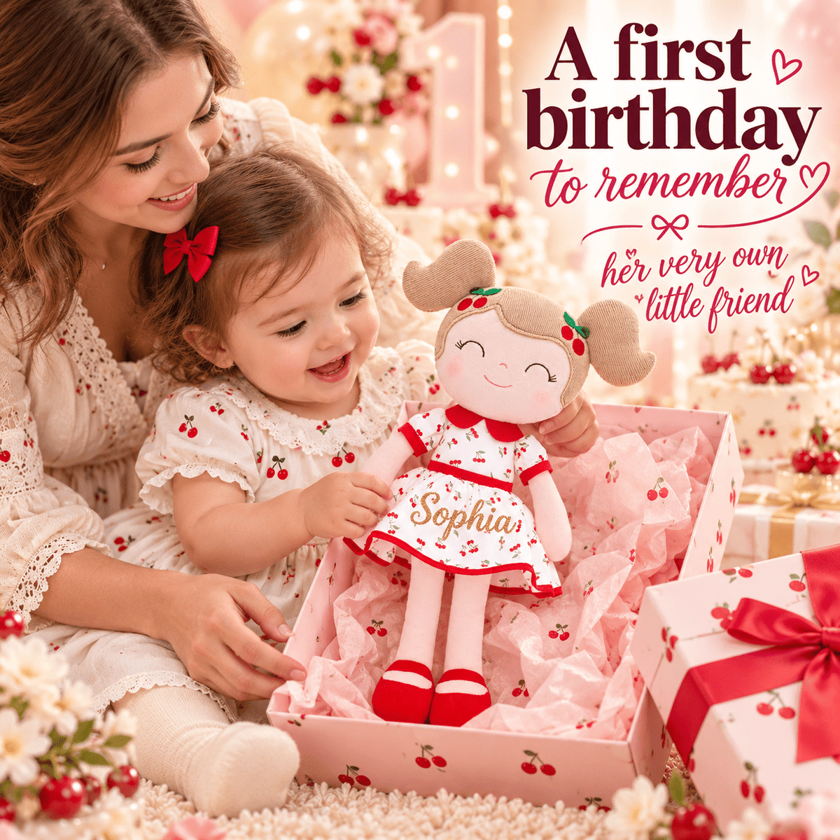 Gloveleya 16-Inch Personalized Spring Cherry Girl Doll – Red - Gloveleya Official