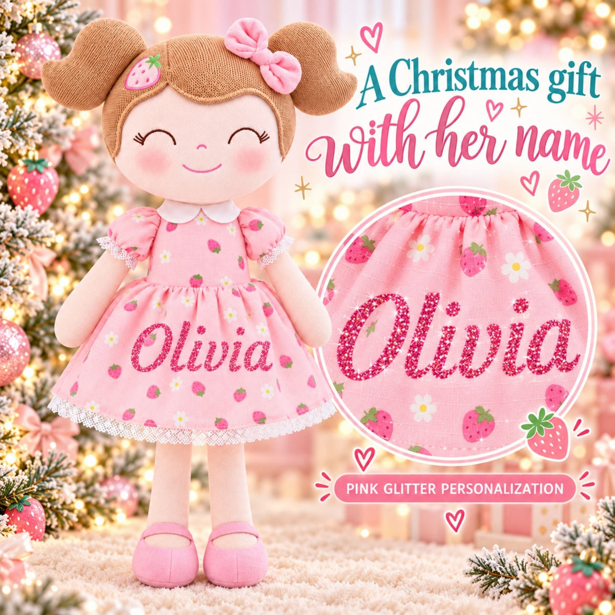 Gloveleya 16-Inch Personalized Strawberry Girl Doll – Birthday Gift for Girls - Gloveleya Official
