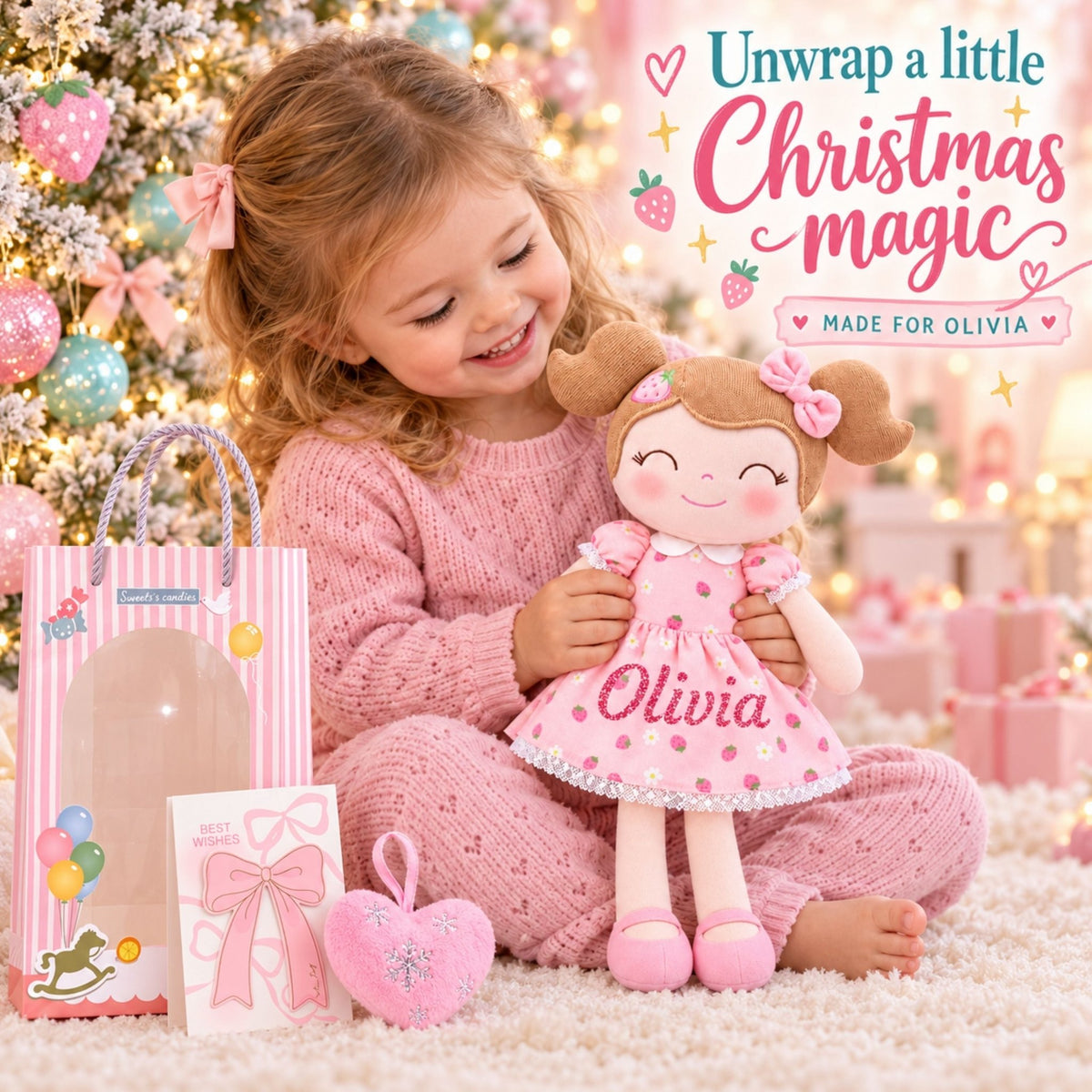 Gloveleya 16-Inch Personalized Strawberry Girl Doll – Birthday Gift for Girls - Gloveleya Official