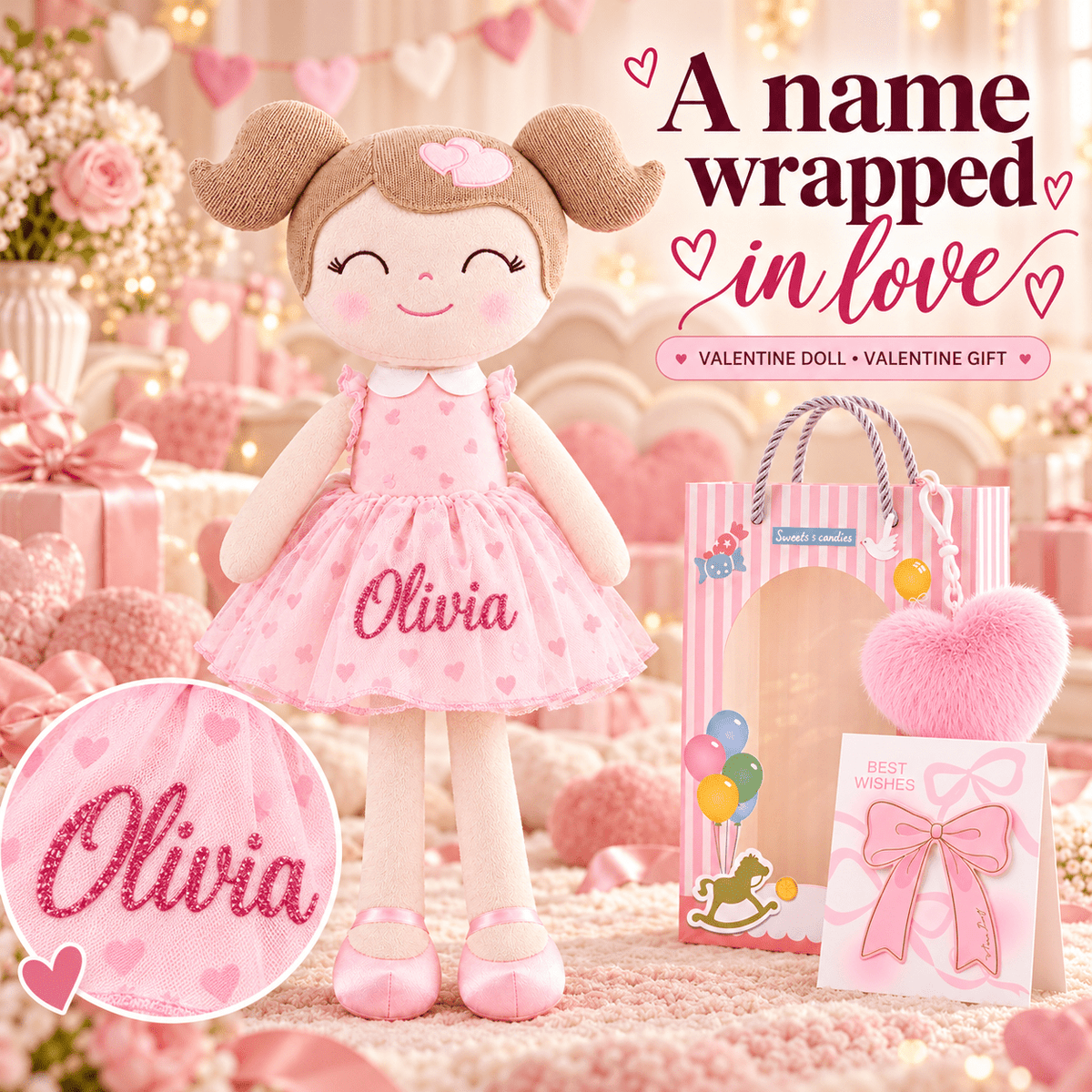 Gloveleya 16-Inch Personalized Valentine Princess Doll – Pink - Gloveleya Official