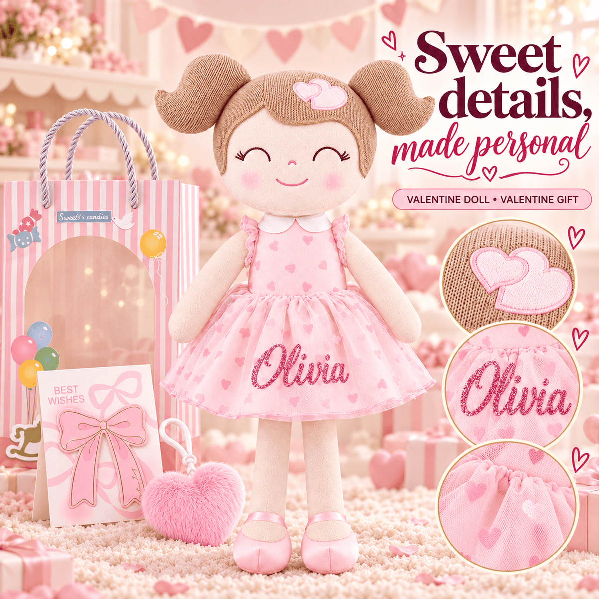 Gloveleya 16-Inch Personalized Valentine Princess Doll – Pink - Gloveleya Official
