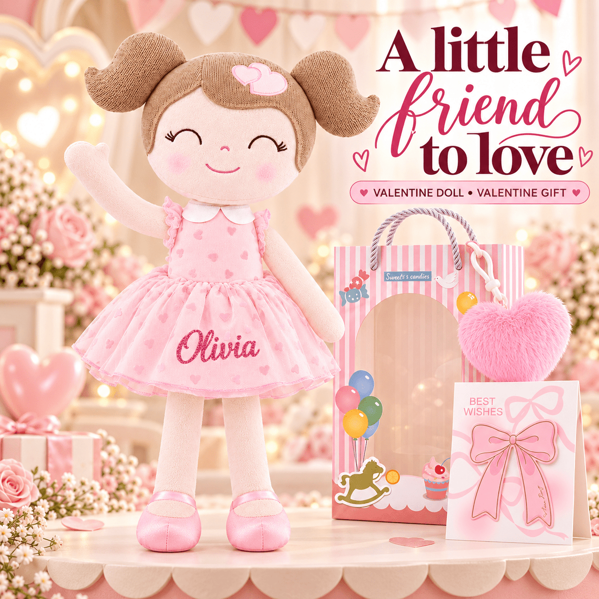Gloveleya 16-Inch Personalized Valentine Princess Doll – Pink - Gloveleya Official