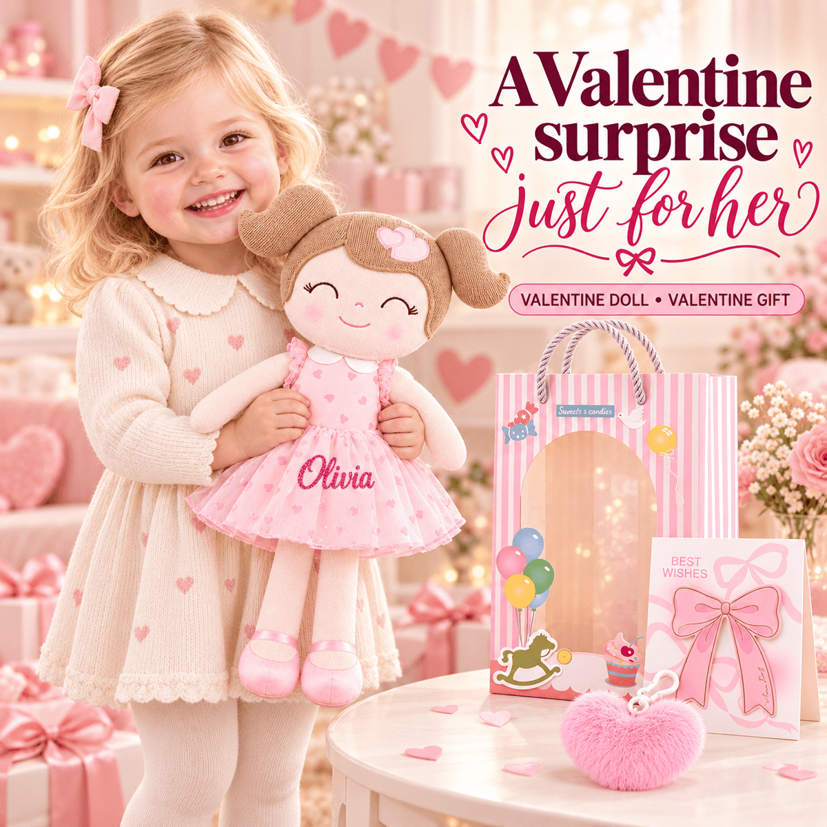 Gloveleya 16-Inch Personalized Valentine Princess Doll – Pink - Gloveleya Official