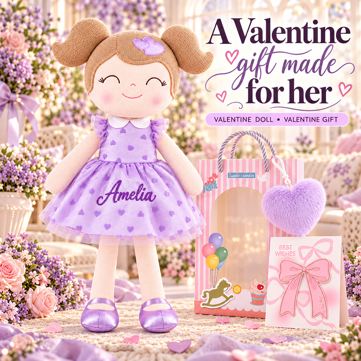 Gloveleya 16-Inch Personalized Valentine Princess Doll – Purple - Gloveleya Official