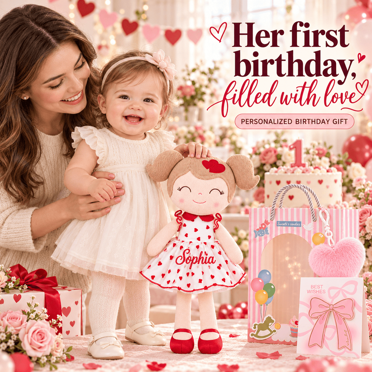 Gloveleya 16-Inch Personalized Valentine Princess Doll – Red - Gloveleya Official
