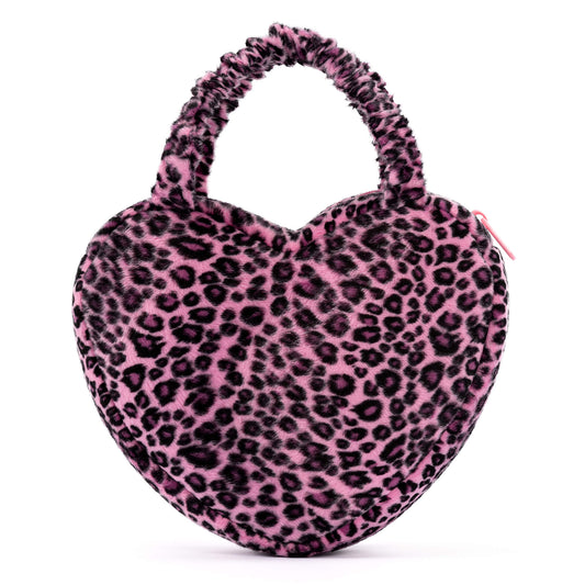 Gloveleya 6 - inch Fashion Baby Girls Leopard Handbag Plush Shock Textile Purse Girls Purse Heart Shaped Dark Rose - Gloveleya Official