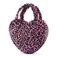 Load image into Gallery viewer, Gloveleya 6 - inch Fashion Baby Girls Leopard Handbag Plush Shock Textile Purse Girls Purse Heart Shaped Dark Rose - Gloveleya Official
