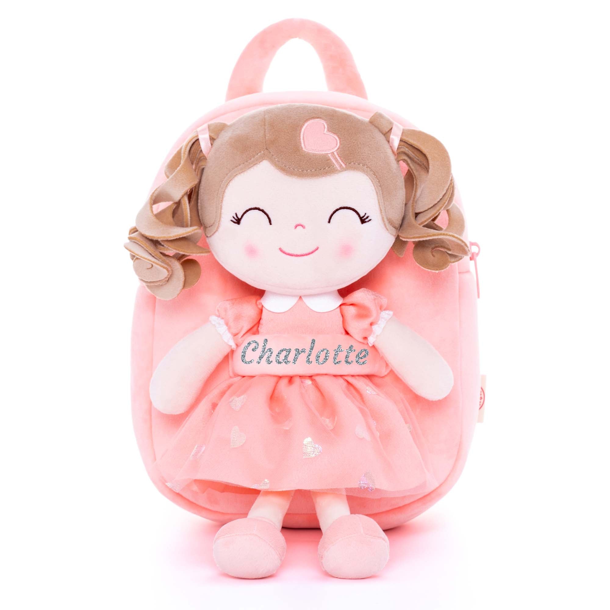 Gloveleya 9 - inch Personalized Love Heart Girls Dolls Backpacks Orange - Gloveleya Official