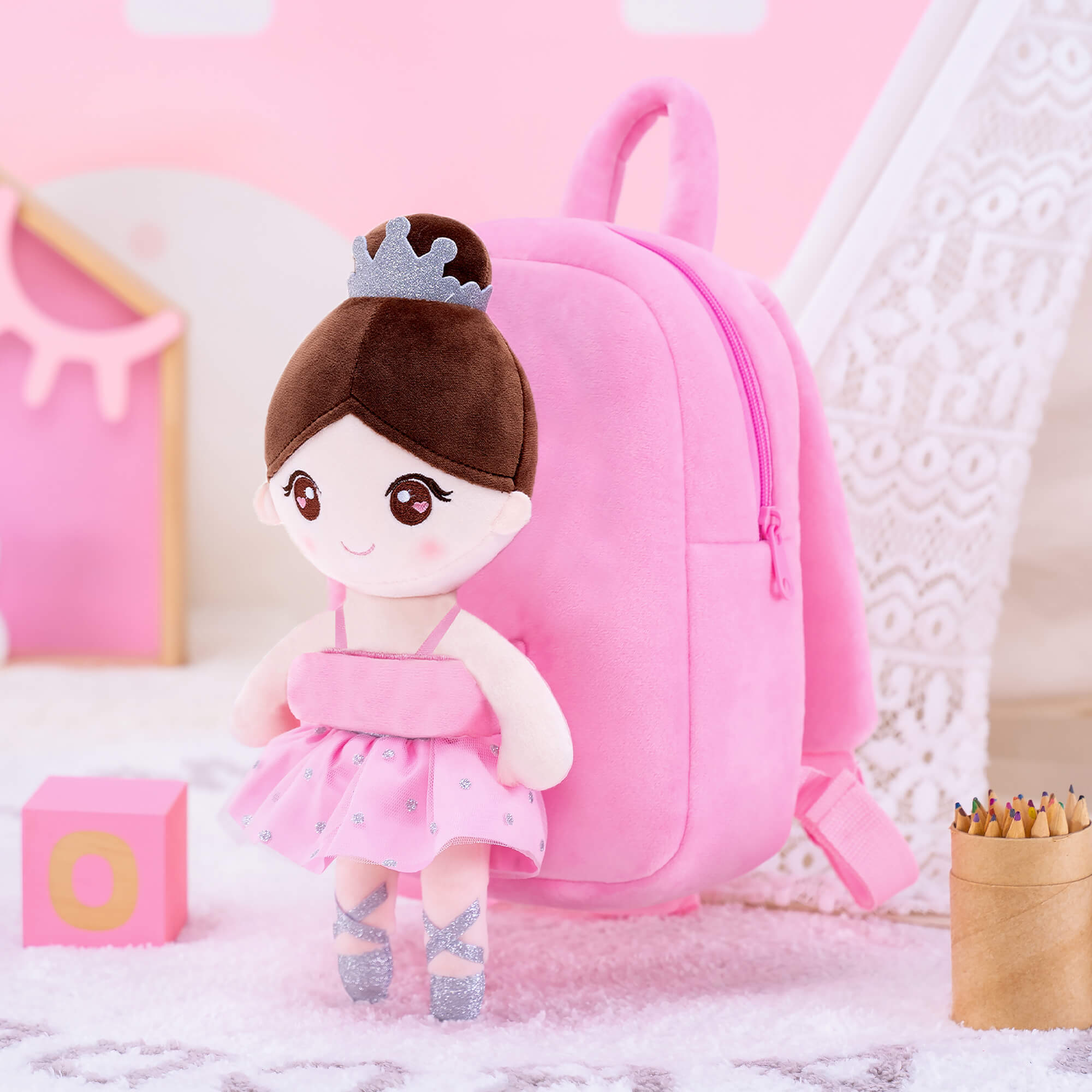 Gloveleya 9 - inch Personalized Plush Ballet Girl Dolls Backpack Pink Ballet Dream - Gloveleya Official