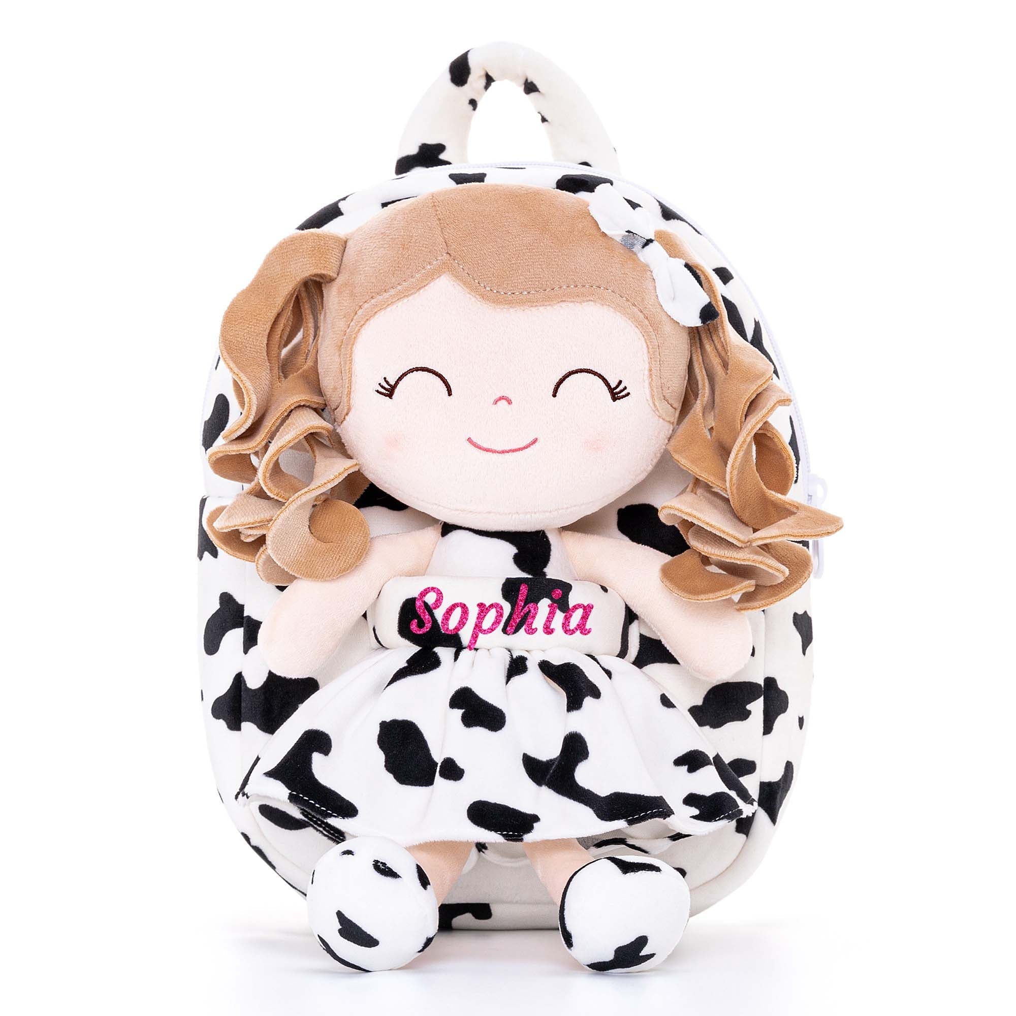 Gloveleya 9 - inch Personalized Plush Curly Animal Dolls Backpack Cow - Gloveleya Official