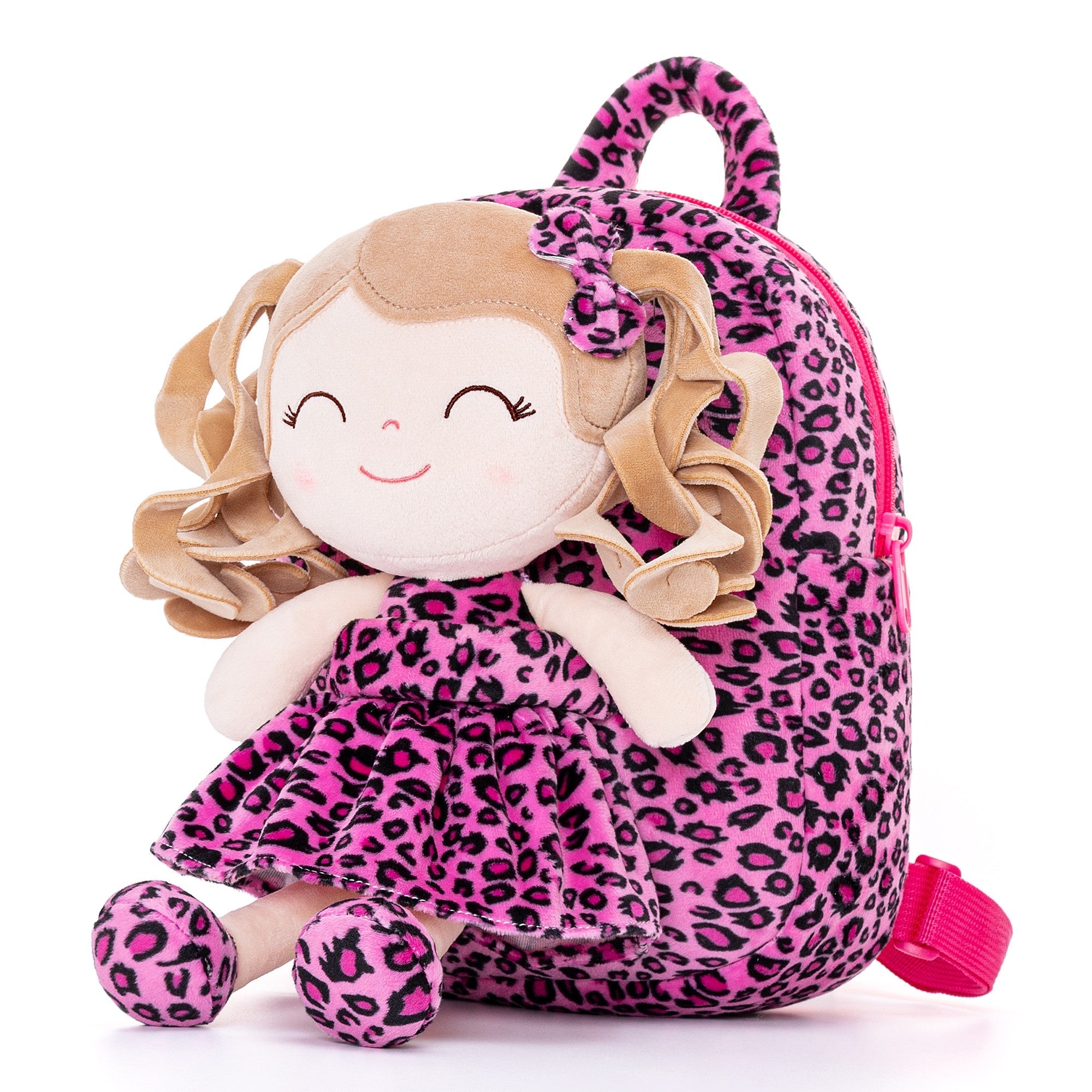 Gloveleya 9 - inch Personalized Plush Curly Animal Leopard Dolls Backpack Rose Costume - Gloveleya Official