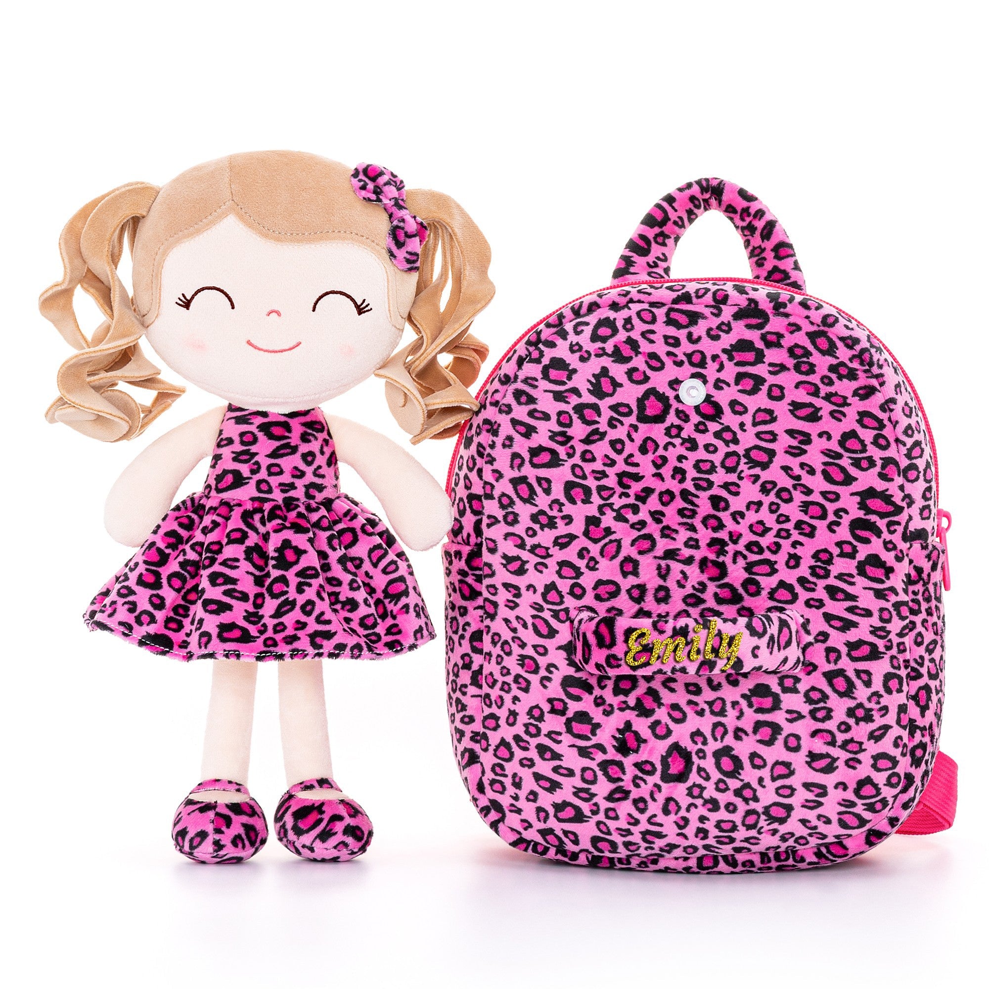 Gloveleya 9 - inch Personalized Plush Curly Animal Leopard Dolls Backpack Rose Costume - Gloveleya Official