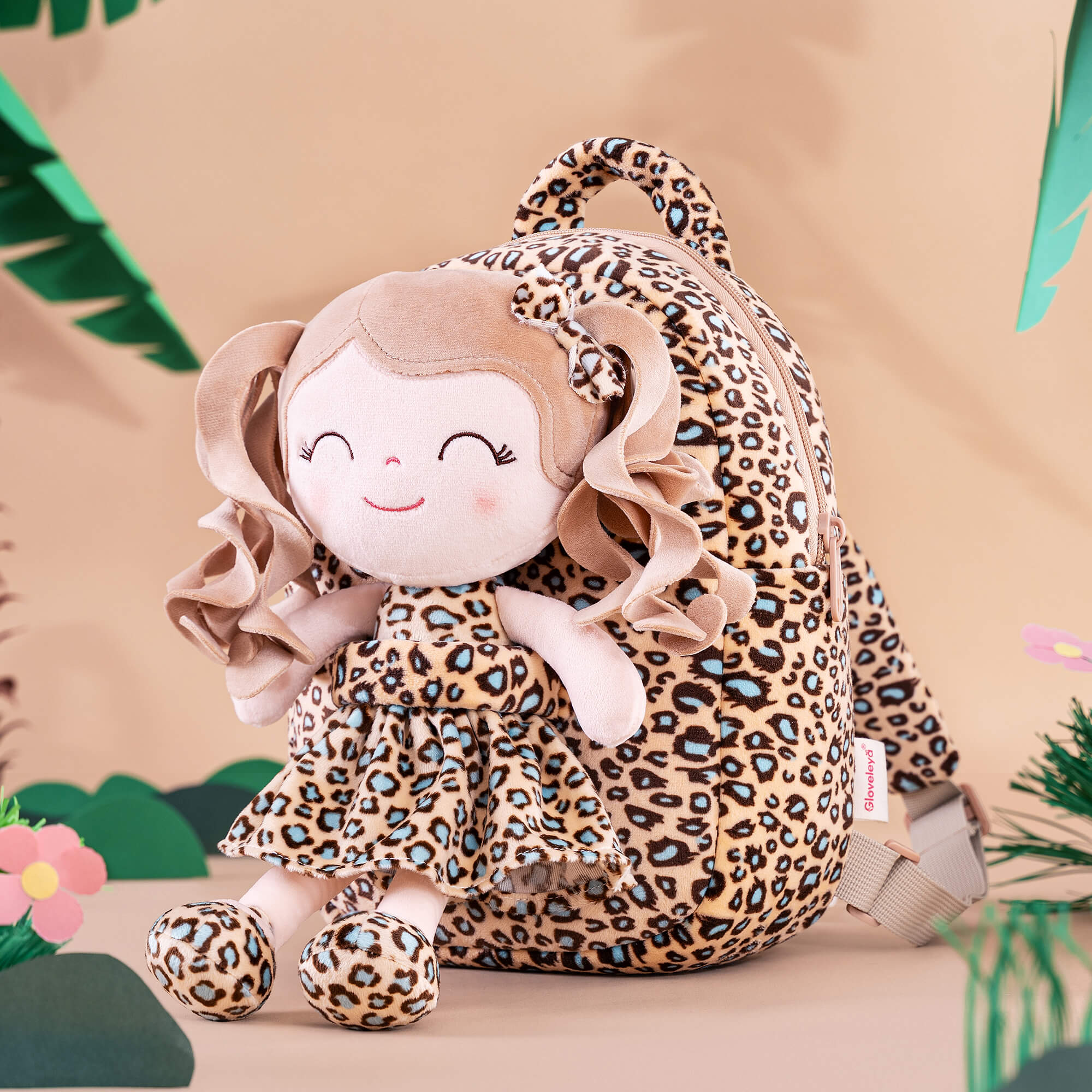 Gloveleya 9 - inch Personalized Plush Curly Animal Leopard Dolls Backpack Skinny - Gloveleya Official