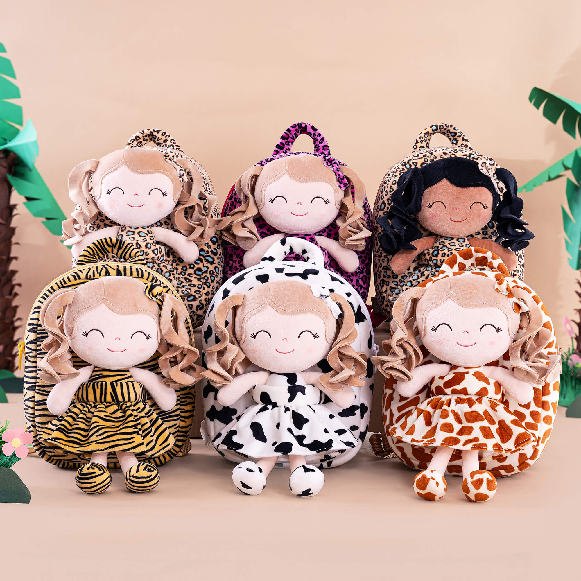 Gloveleya 9 - inch Personalized Plush Curly Animal Leopard Dolls Backpack Tanned - Gloveleya Official