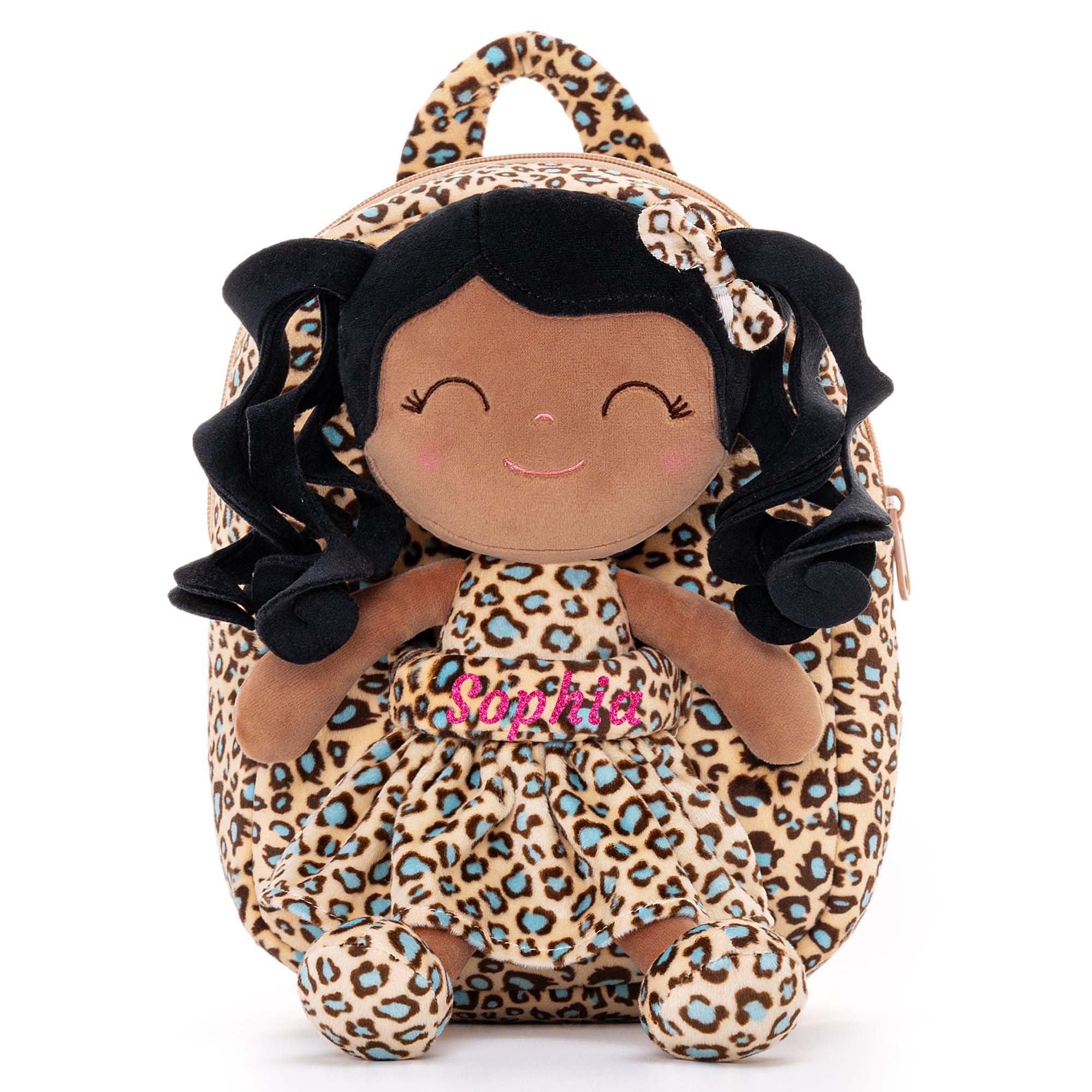 Gloveleya 9 - inch Personalized Plush Curly Animal Leopard Dolls Backpack Tanned - Gloveleya Official