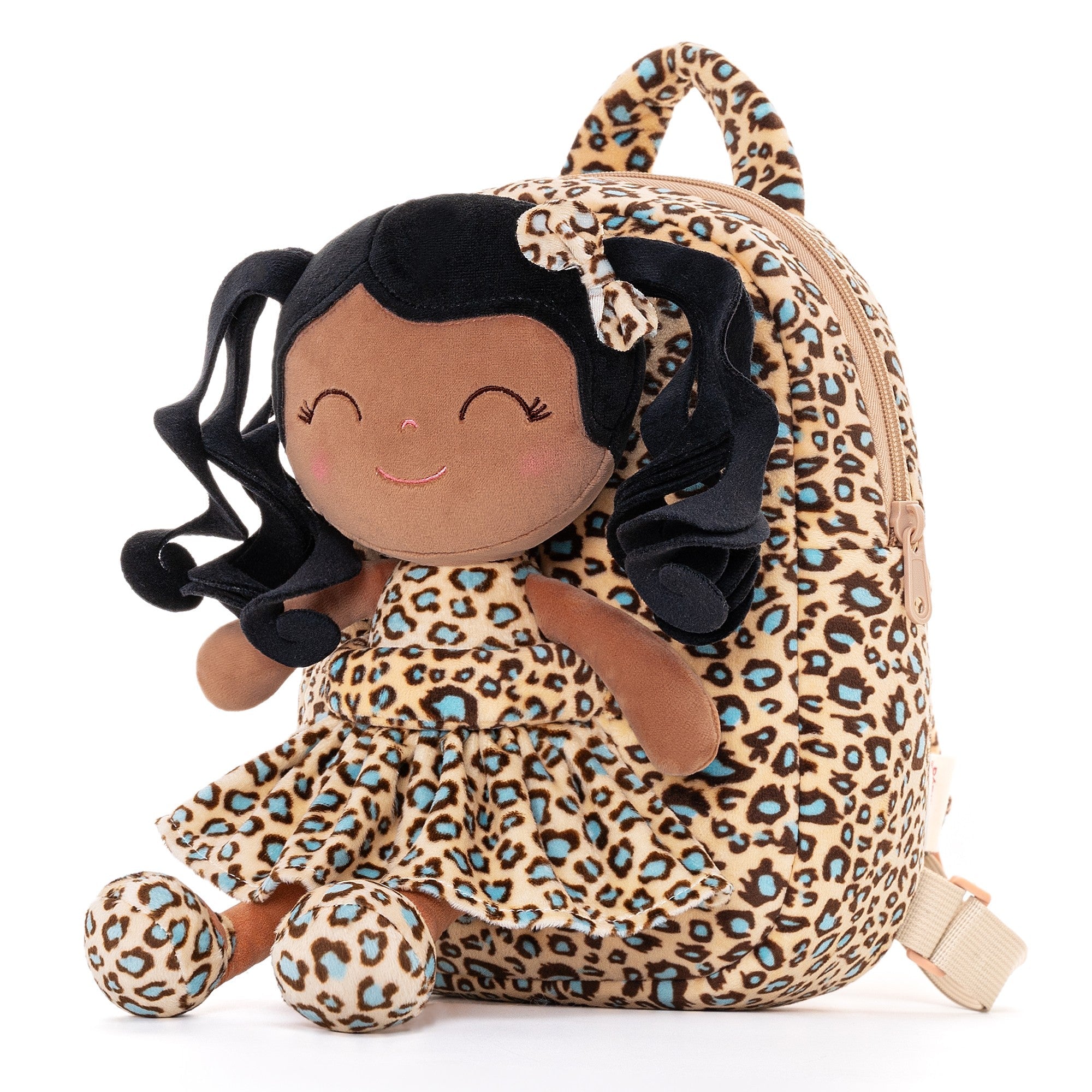 Gloveleya 9 - inch Personalized Plush Curly Animal Leopard Dolls Backpack Tanned - Gloveleya Official