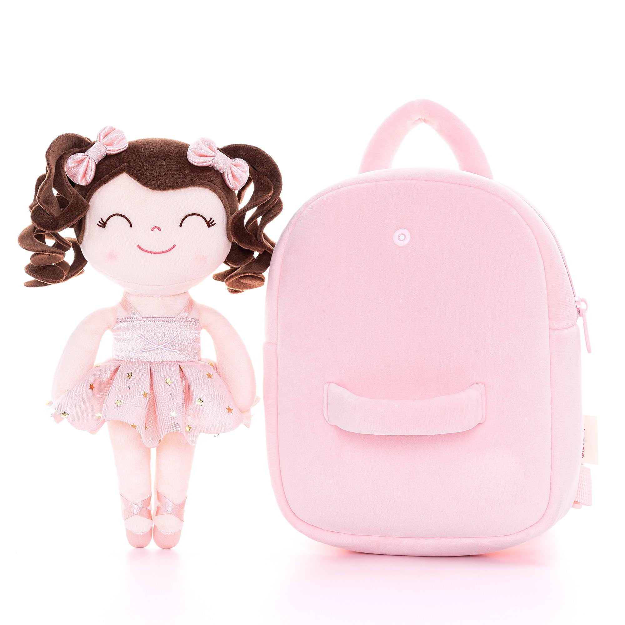 Gloveleya 9 - inch Personalized Plush Curly Ballet Girl Dolls Backpack Champagne Pink Ballet Dream - Gloveleya Official