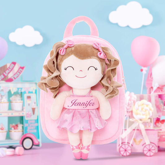 Gloveleya 9 - inch Personalized Plush Curly Ballet Girl Dolls Backpack Gifts Ballet Dream - Gloveleya Official