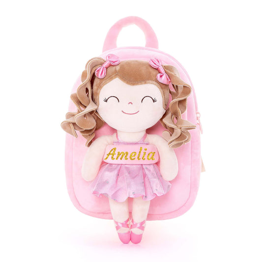 Gloveleya 9 - inch Personalized Plush Curly Ballet Girl Dolls Backpack Peach Ballet Dream - Gloveleya Official