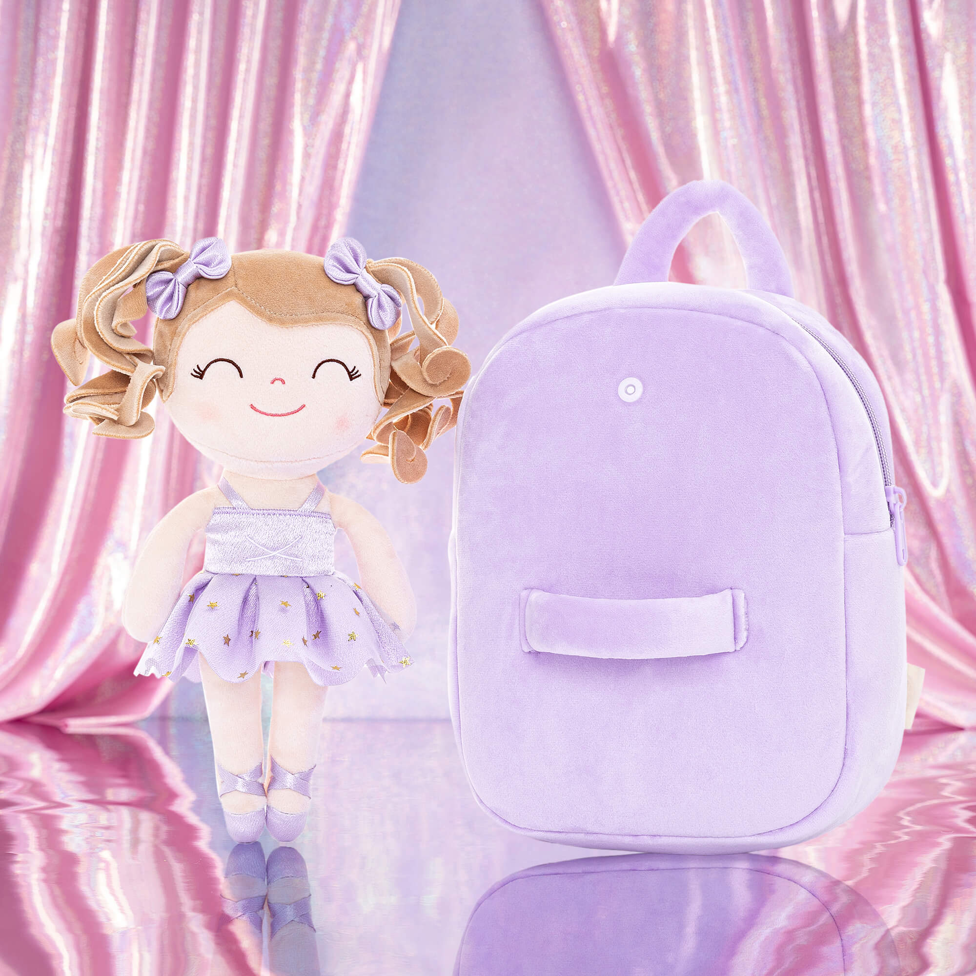 Gloveleya 9 - inch Personalized Plush Curly Ballet Girl Dolls Backpack Purple Ballet Dream - Gloveleya Official