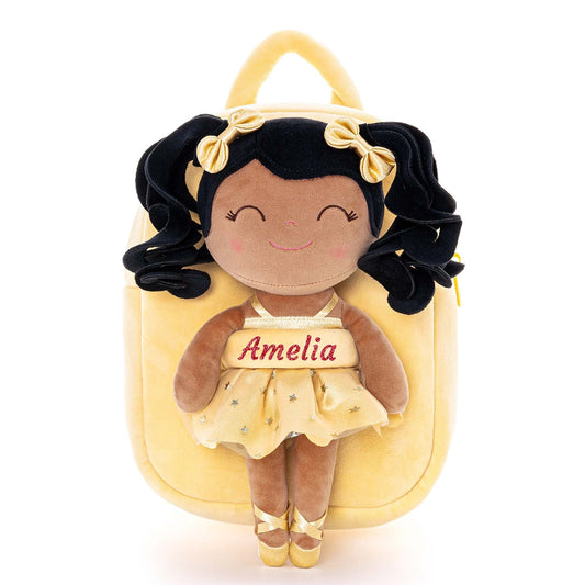 Gloveleya 9 - inch Personalized Plush Curly Ballet Girl Dolls Backpack Tanned Gold Ballet Dream - Gloveleya Official