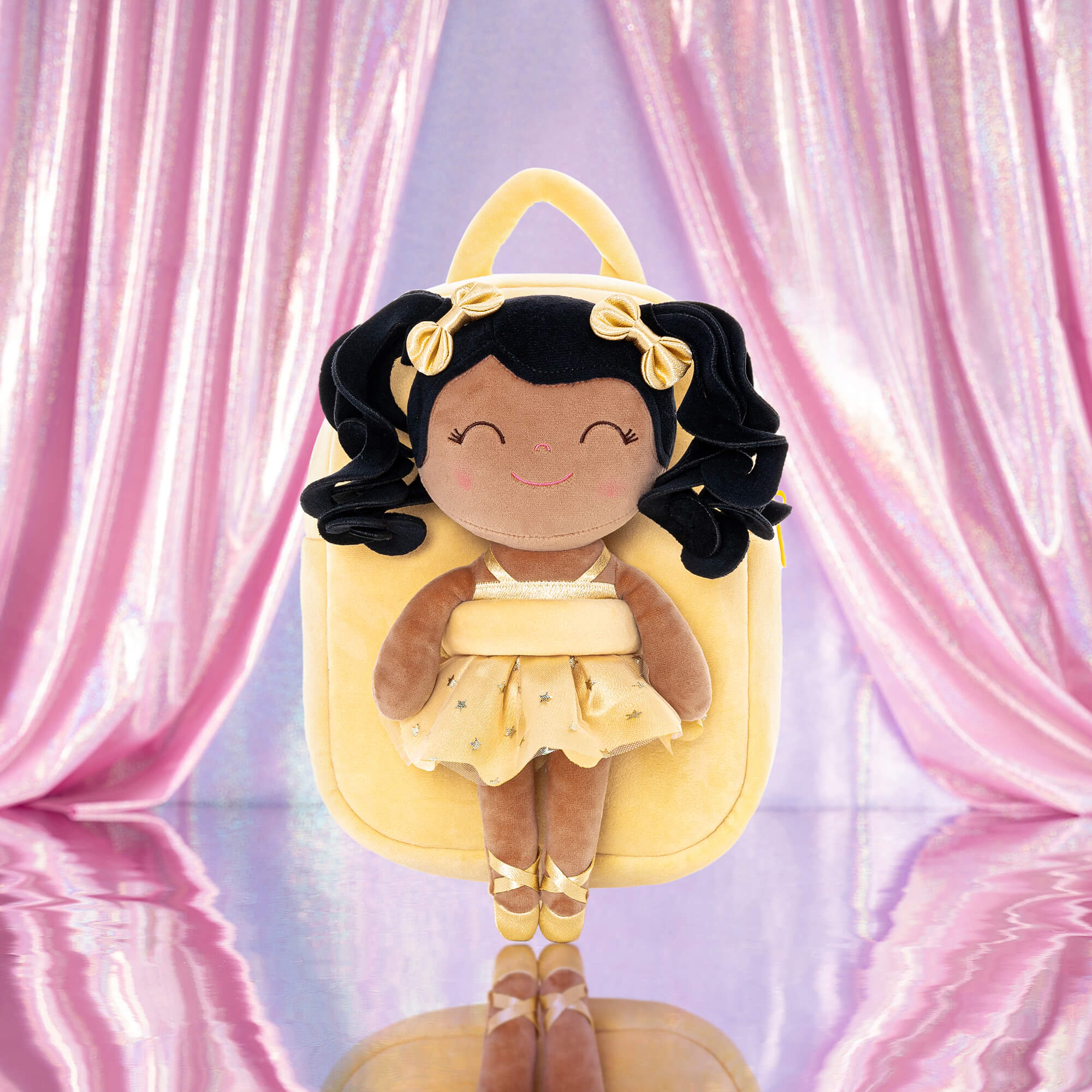 Gloveleya 9 - inch Personalized Plush Curly Ballet Girl Dolls Backpack Tanned Gold Ballet Dream - Gloveleya Official