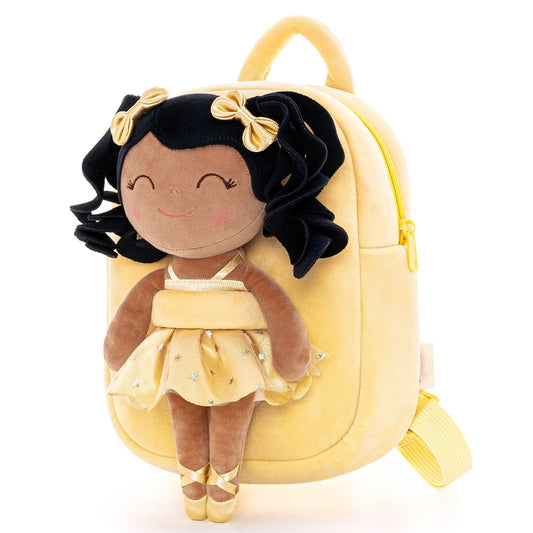 Gloveleya 9 - inch Personalized Plush Curly Ballet Girl Dolls Backpack Tanned Gold Ballet Dream - Gloveleya Official