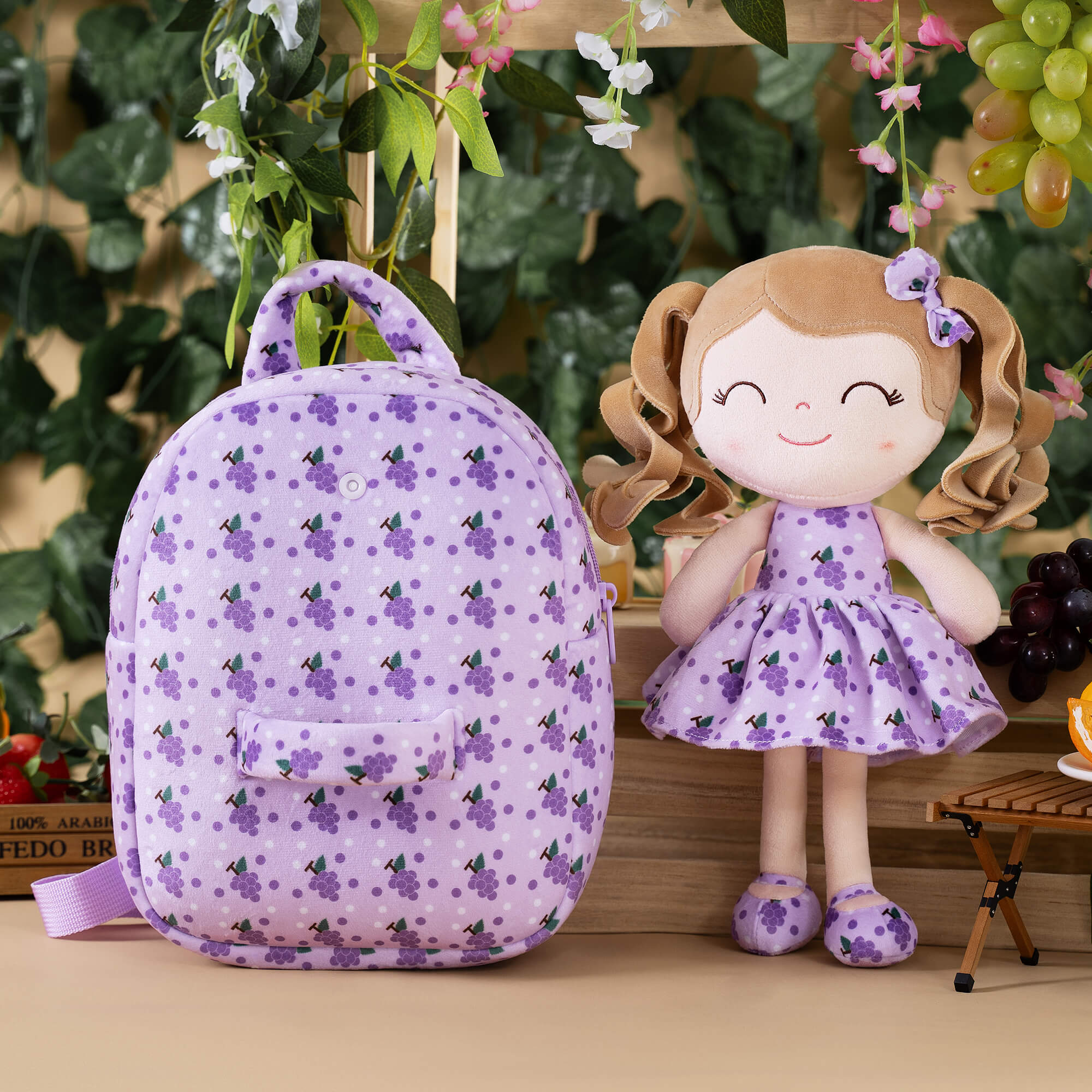 Gloveleya 9 - inch Personalized Plush Curly Fruit Dolls Backpack Grape - Gloveleya Official