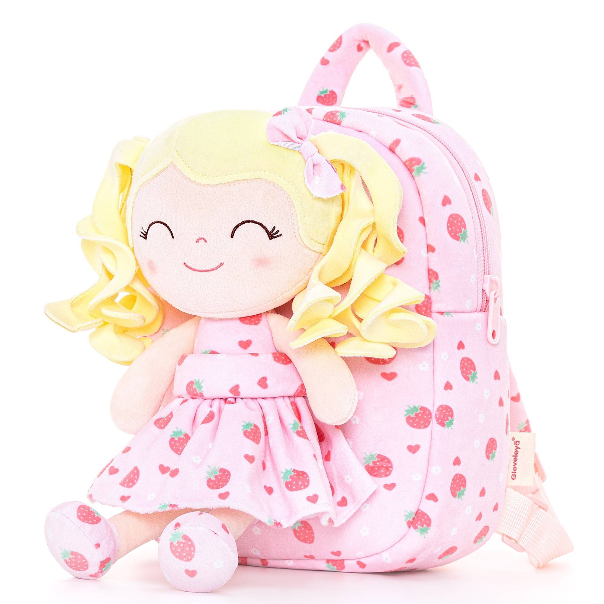 Gloveleya 9 - inch Personalized Plush Curly Fruit Dolls Backpack Strawberry - Gloveleya Official