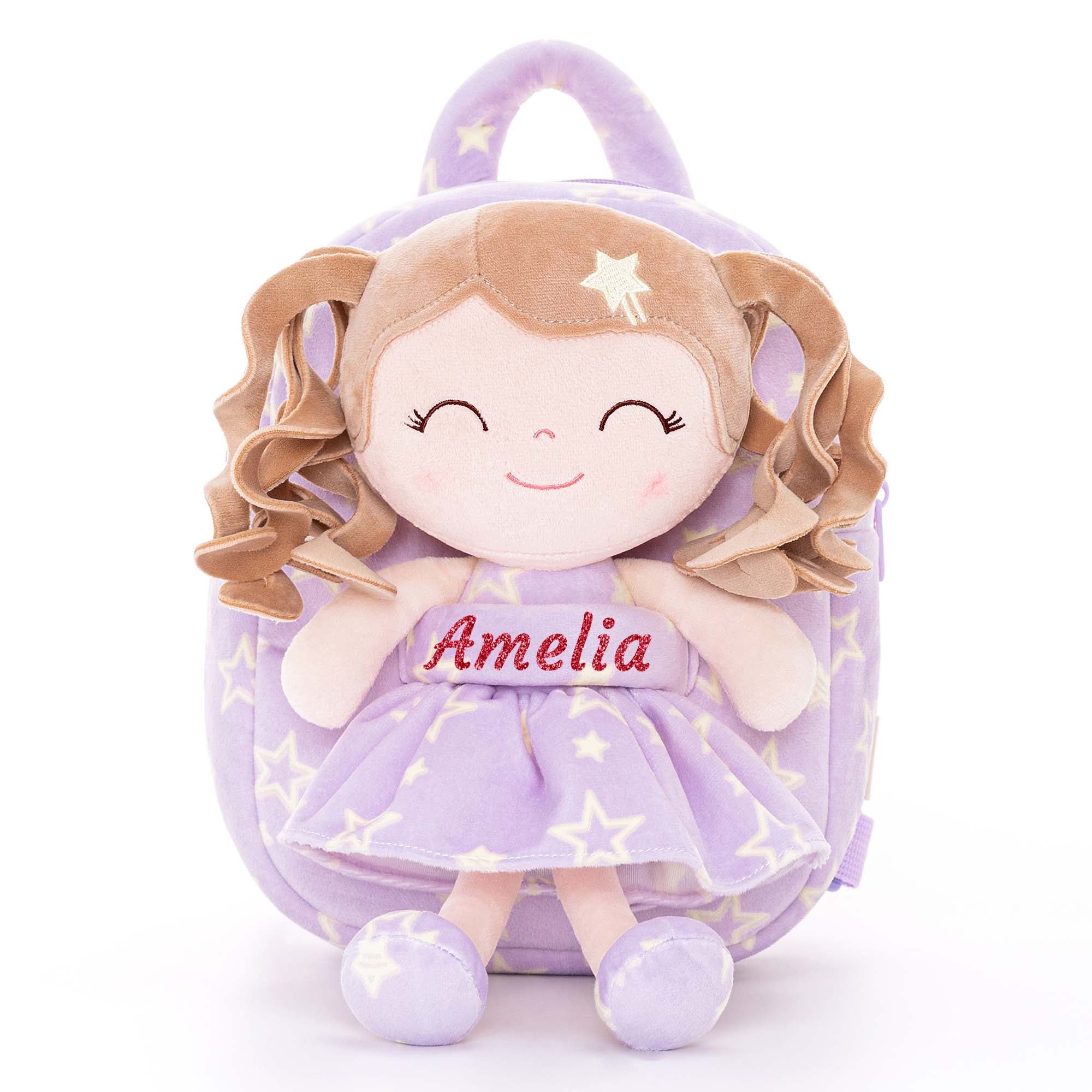 Gloveleya 9 - inch Personalized Plush Curly Star Dolls Backpack Purple - Gloveleya Official