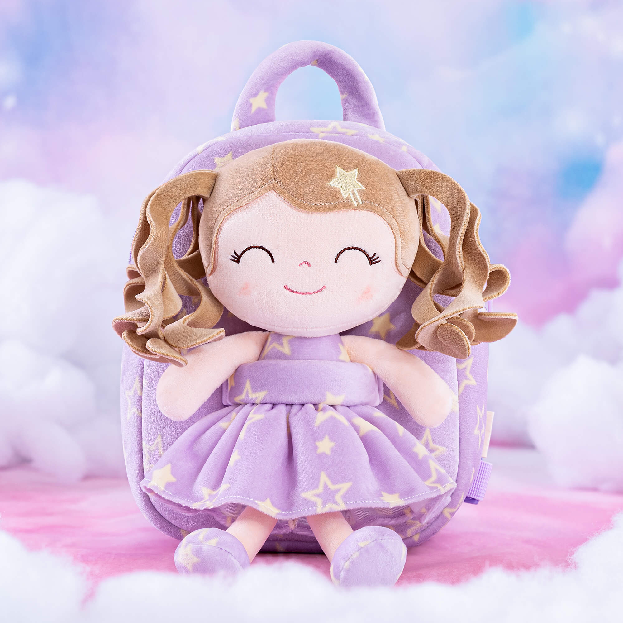 Gloveleya 9 - inch Personalized Plush Curly Star Dolls Backpack Purple - Gloveleya Official