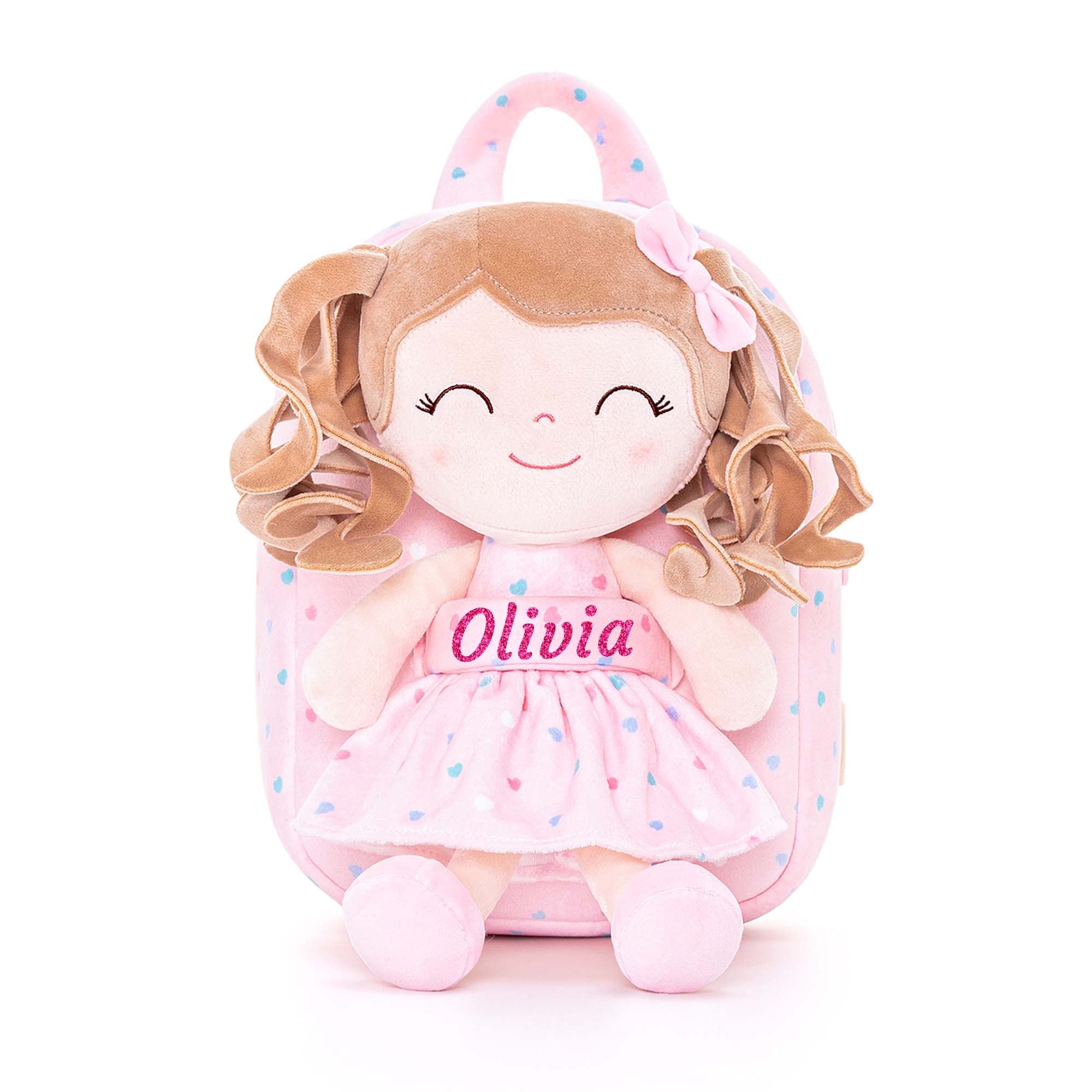 Gloveleya 9 - inch Personalized Spring Girl Love Heart Dolls Backpacks Pink - Gloveleya Official