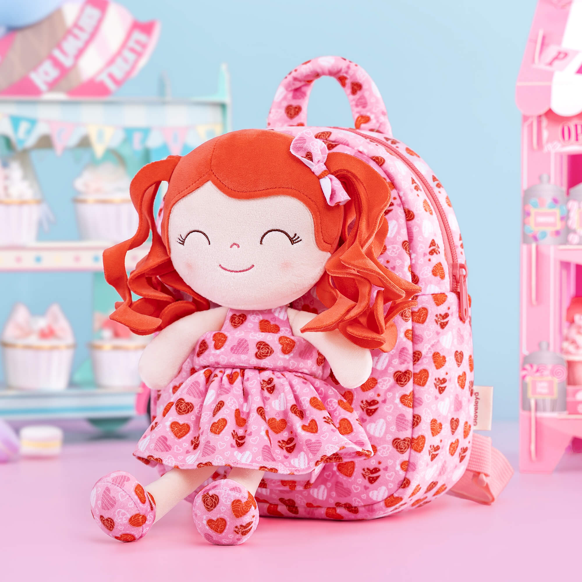 Gloveleya 9 - inch Personalized Spring Girl Love Heart Dolls Backpacks Red Pink - Gloveleya Official