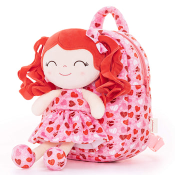 Gloveleya 9 - inch Personalized Spring Girl Love Heart Dolls Backpacks Red Pink - Gloveleya Official