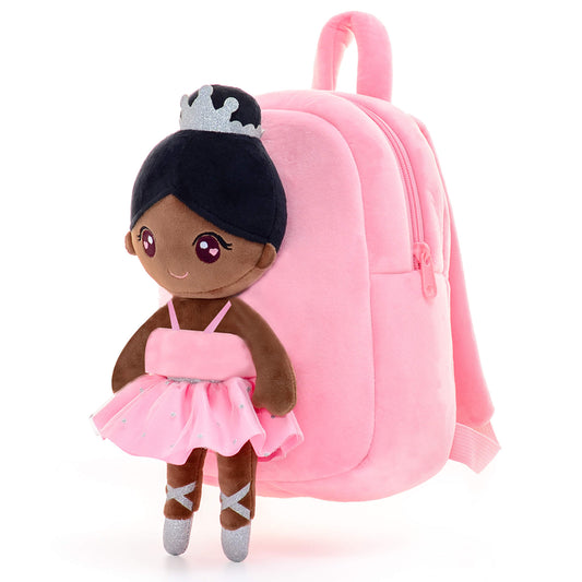 Gloveleya 9-inch Personalized Plush Ballet Girl Dolls Backpack Tanned Pink Ballet Dream