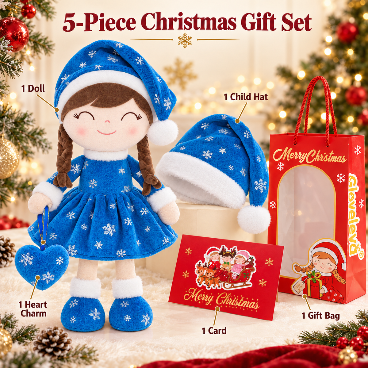 Gloveleya Blue Christmas Doll Gift Set – 5 Pieces - Gloveleya Official