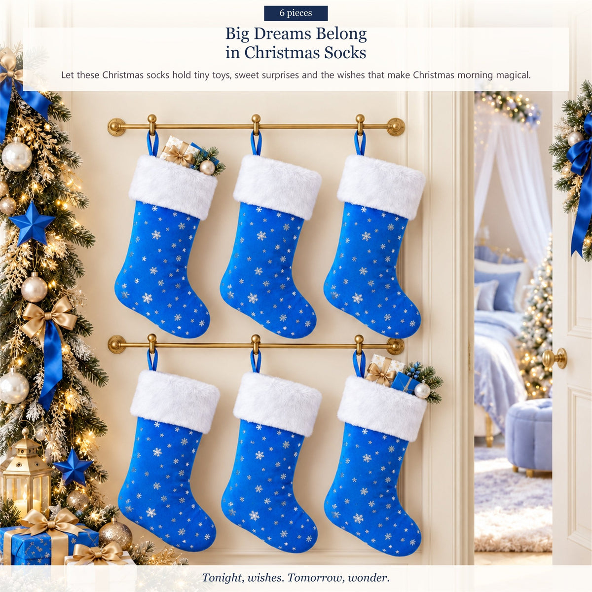 Gloveleya Blue Christmas Stockings – Set of 6 - Gloveleya Official