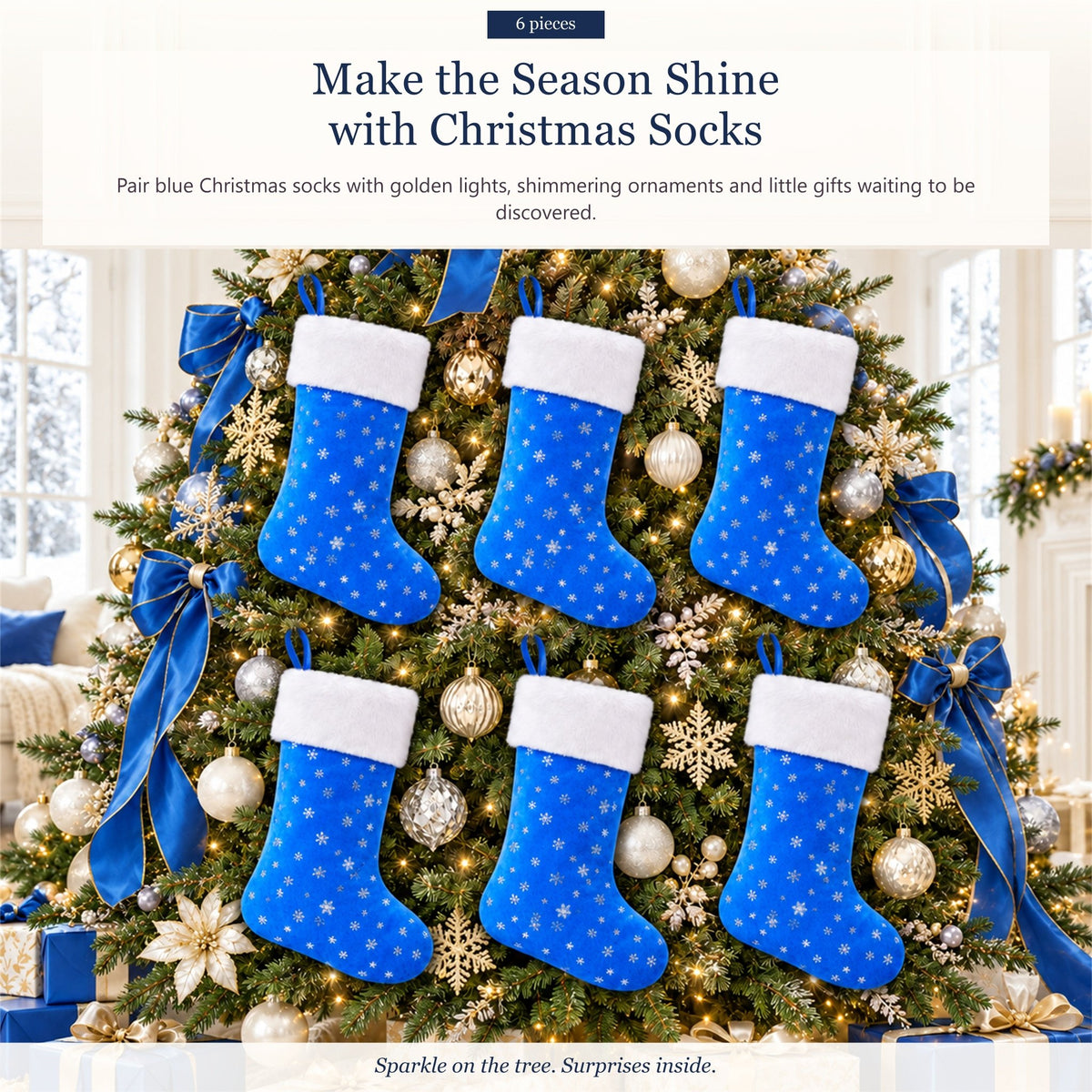 Gloveleya Blue Christmas Stockings – Set of 6 - Gloveleya Official