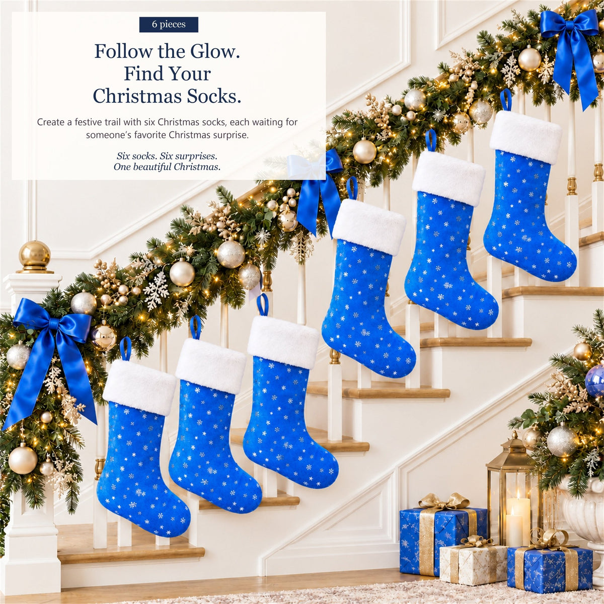 Gloveleya Blue Christmas Stockings – Set of 6 - Gloveleya Official